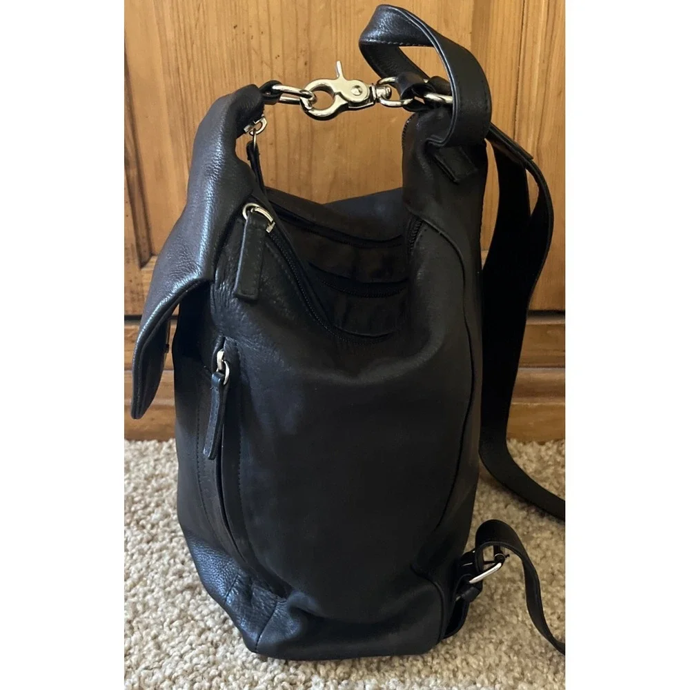GREAT AMERICAN LEATHERWORKS Black Genuine Leather Organizer‎ Backpack NWOT